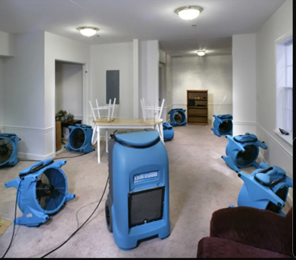 Air movers and dehumidifier setup for Water Damage Restoration in Agoura Hills